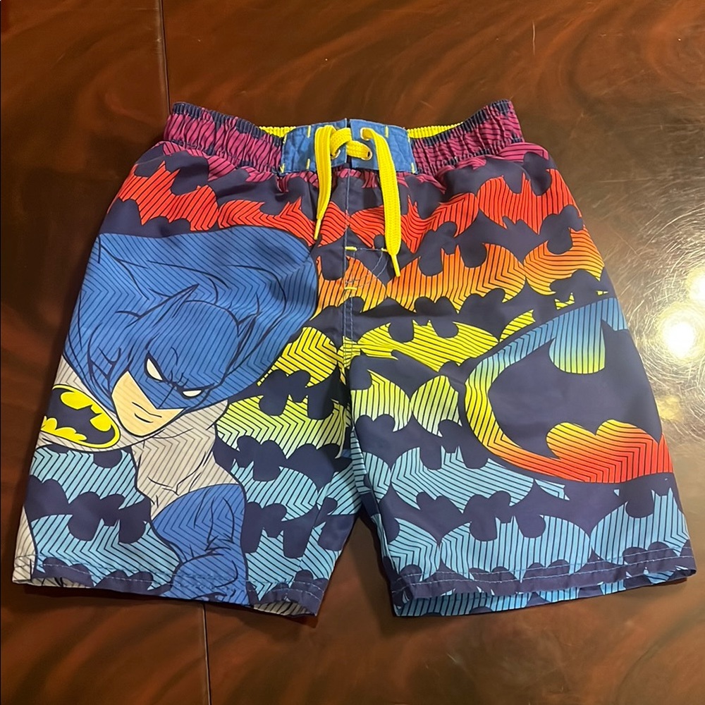Batman Swim Trunks Blue Yellow Elastic Waistband
